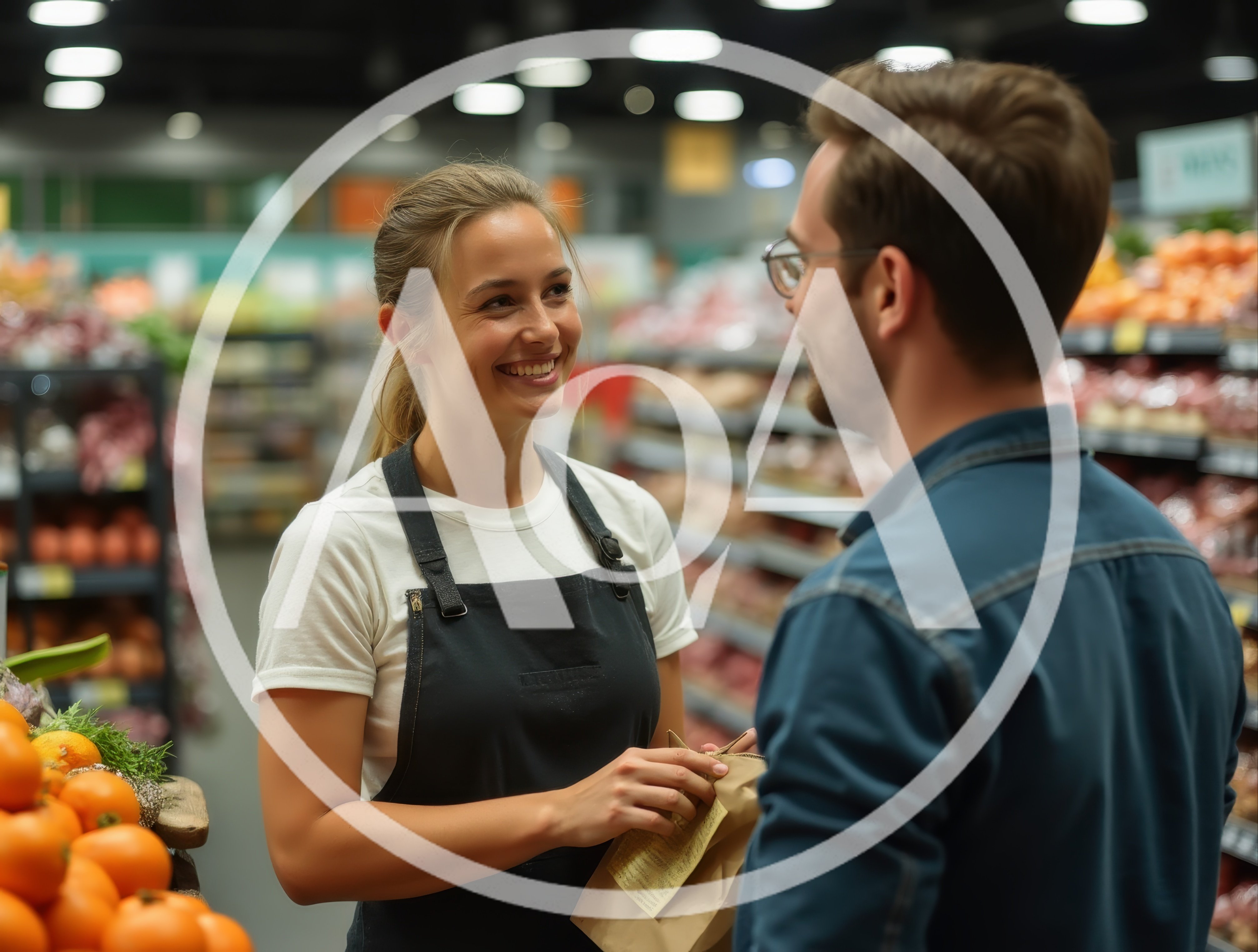 Friendly Grocery Store Clerk Assisting A Customer