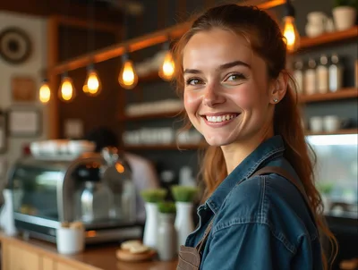 Smiling Female Barista Working In A Coffee Shop