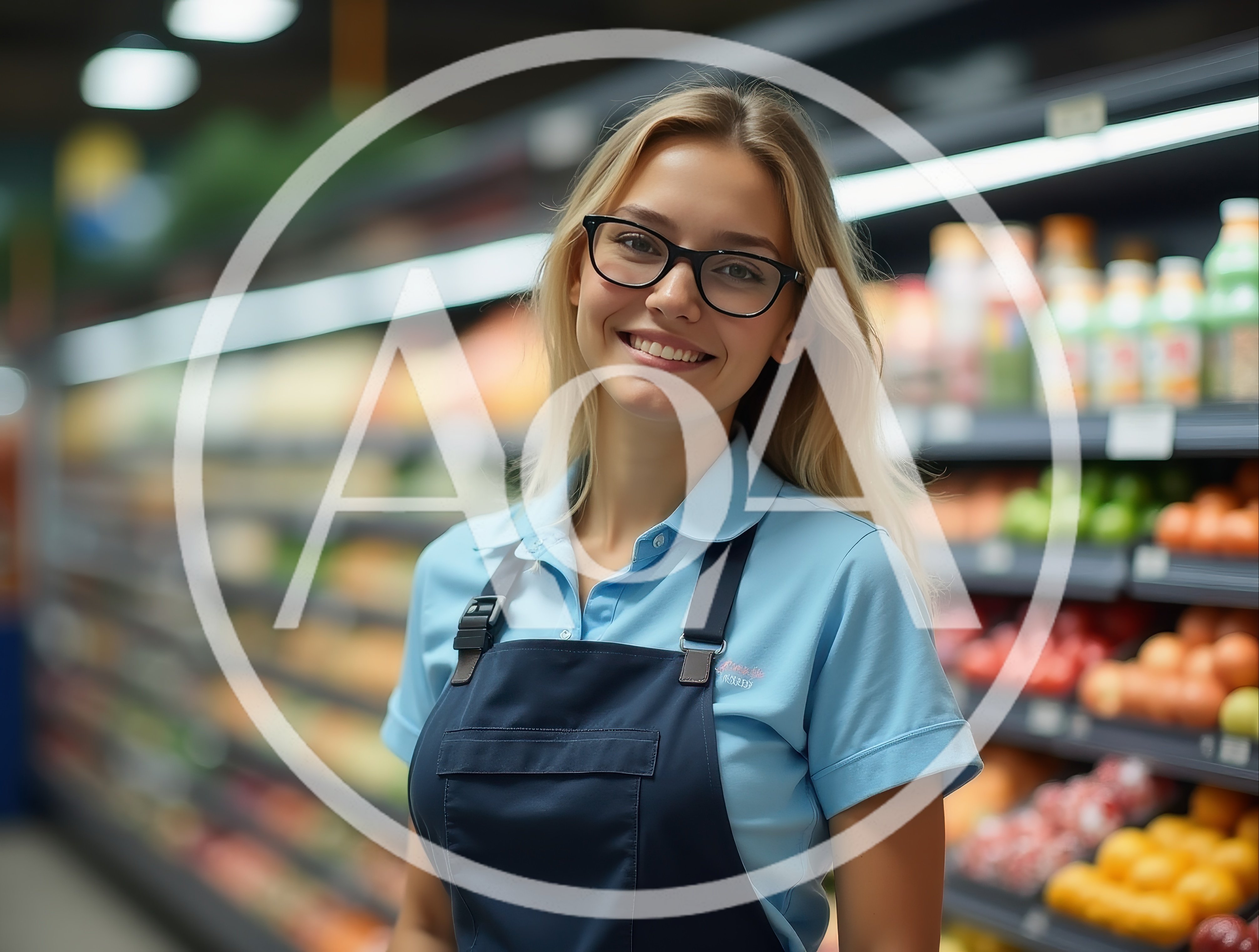 Smiling Female Grocery Store Employee In Produce Aisle