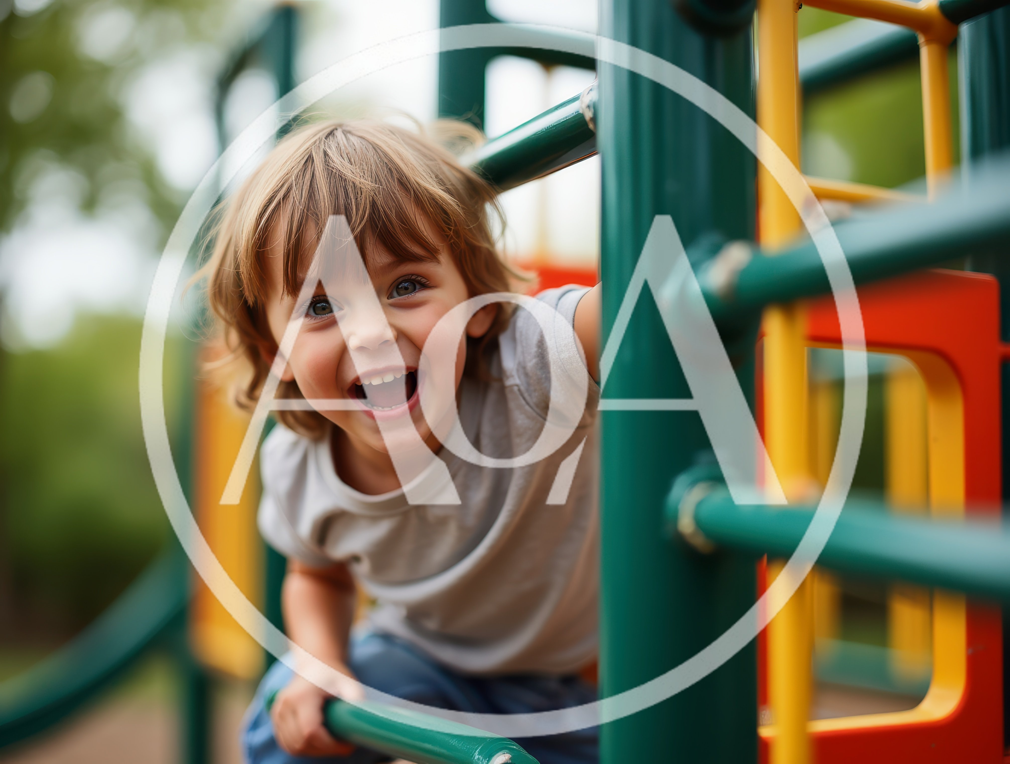 Happy Toddler Playing On Playground Climbing Frame