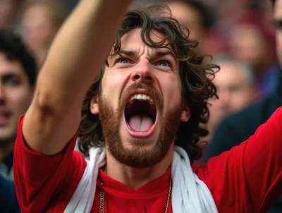 Passionate Soccer Fan Cheering In Stadium Crowd