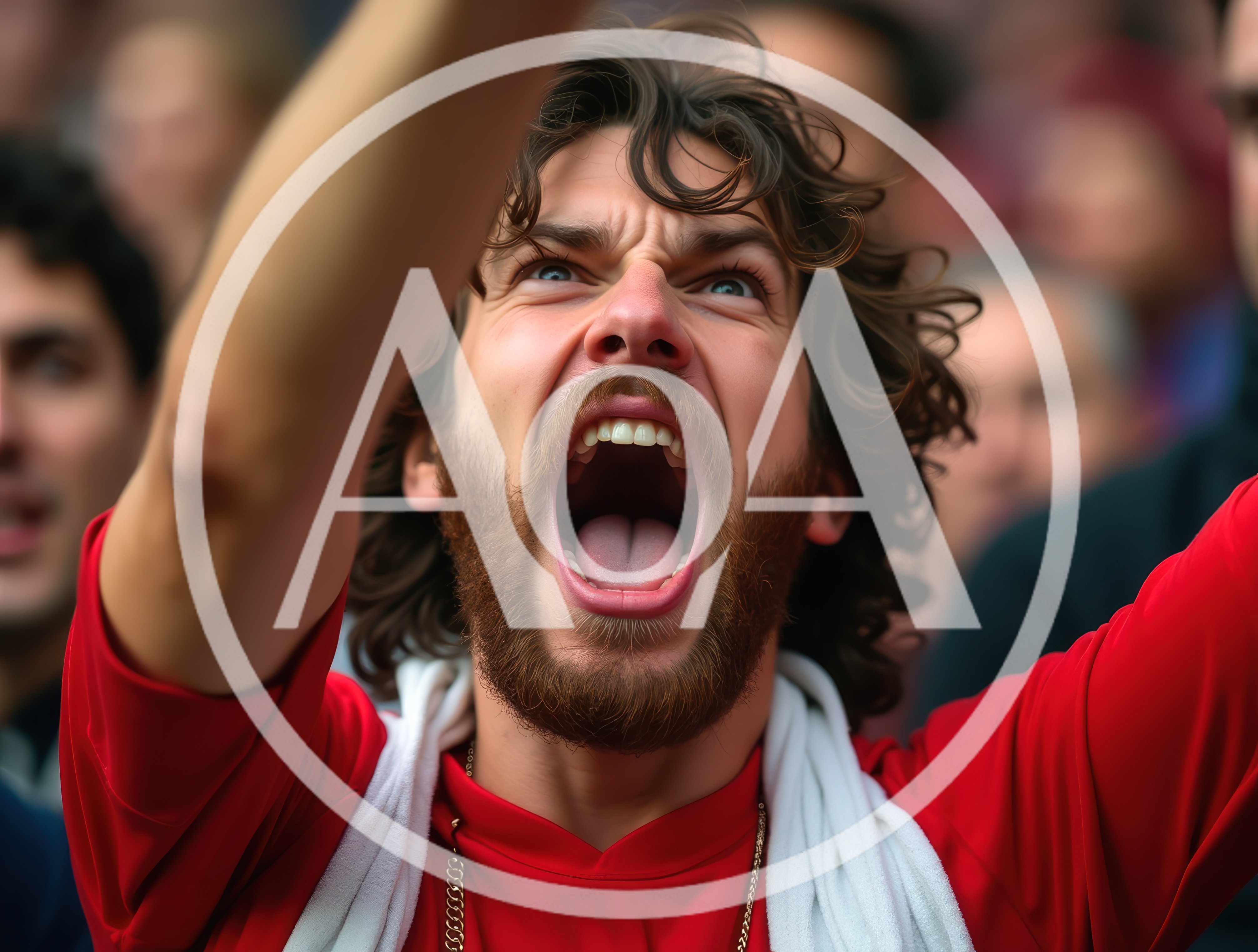 Passionate Soccer Fan Cheering In Stadium Crowd