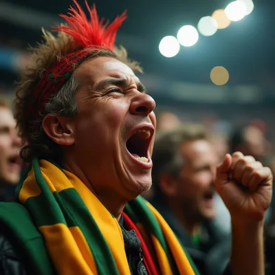 Passionate Sports Fan Cheering In Stadium Crowd