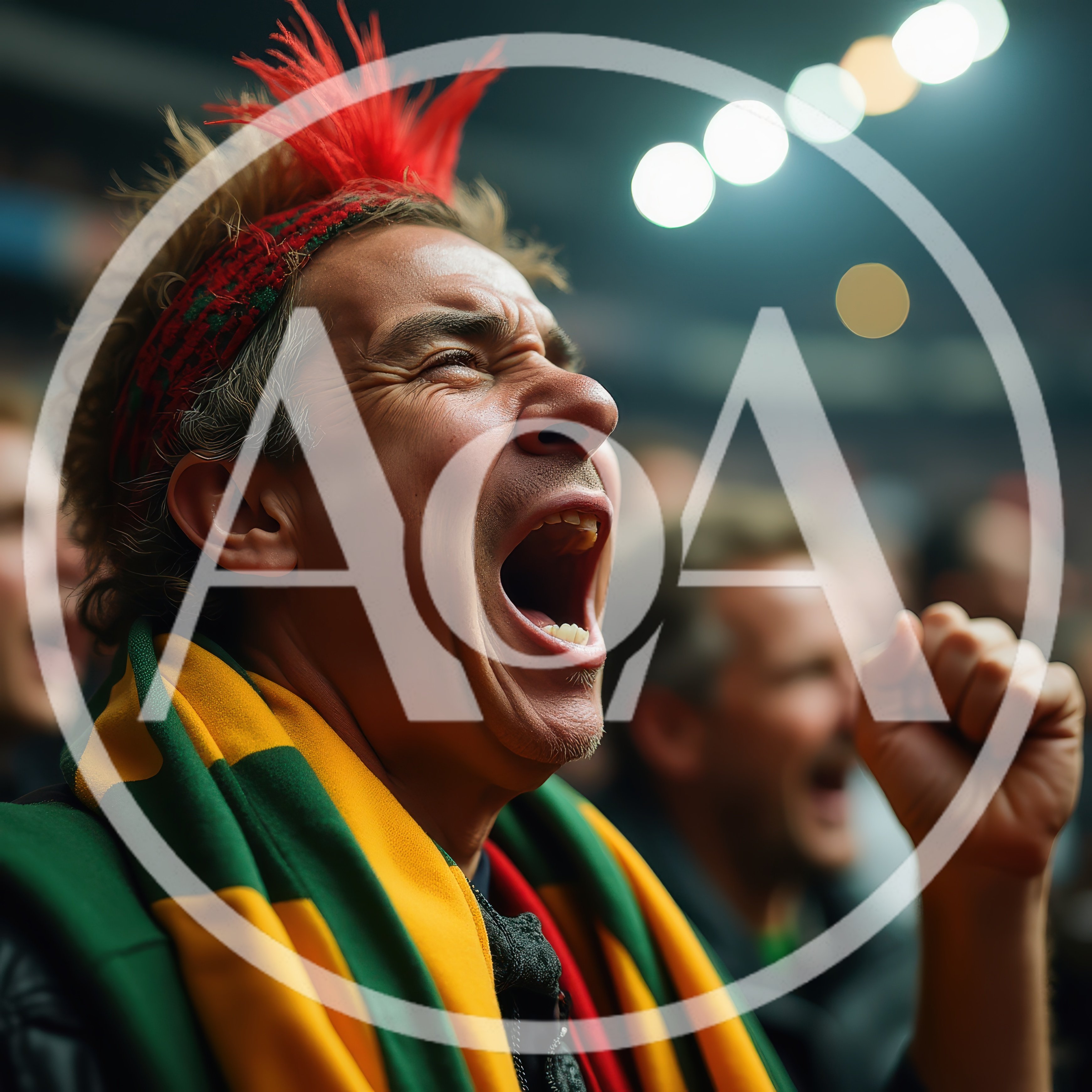 Passionate Sports Fan Cheering In Stadium Crowd