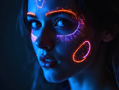 Portrait Of A Woman With Glowing Neon Face Paint