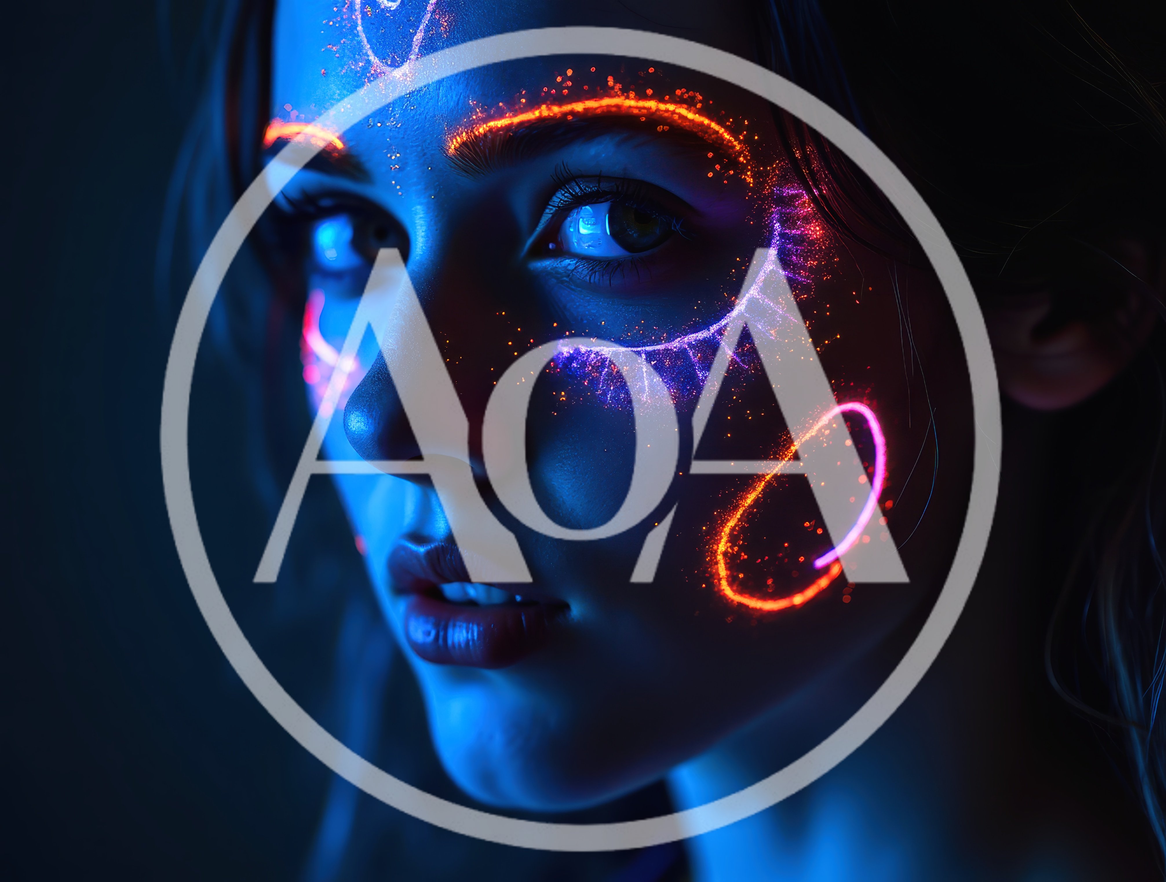 Portrait Of A Woman With Glowing Neon Face Paint