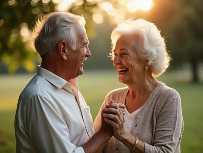 Happy Elderly Couple Holding Hands Outdoors