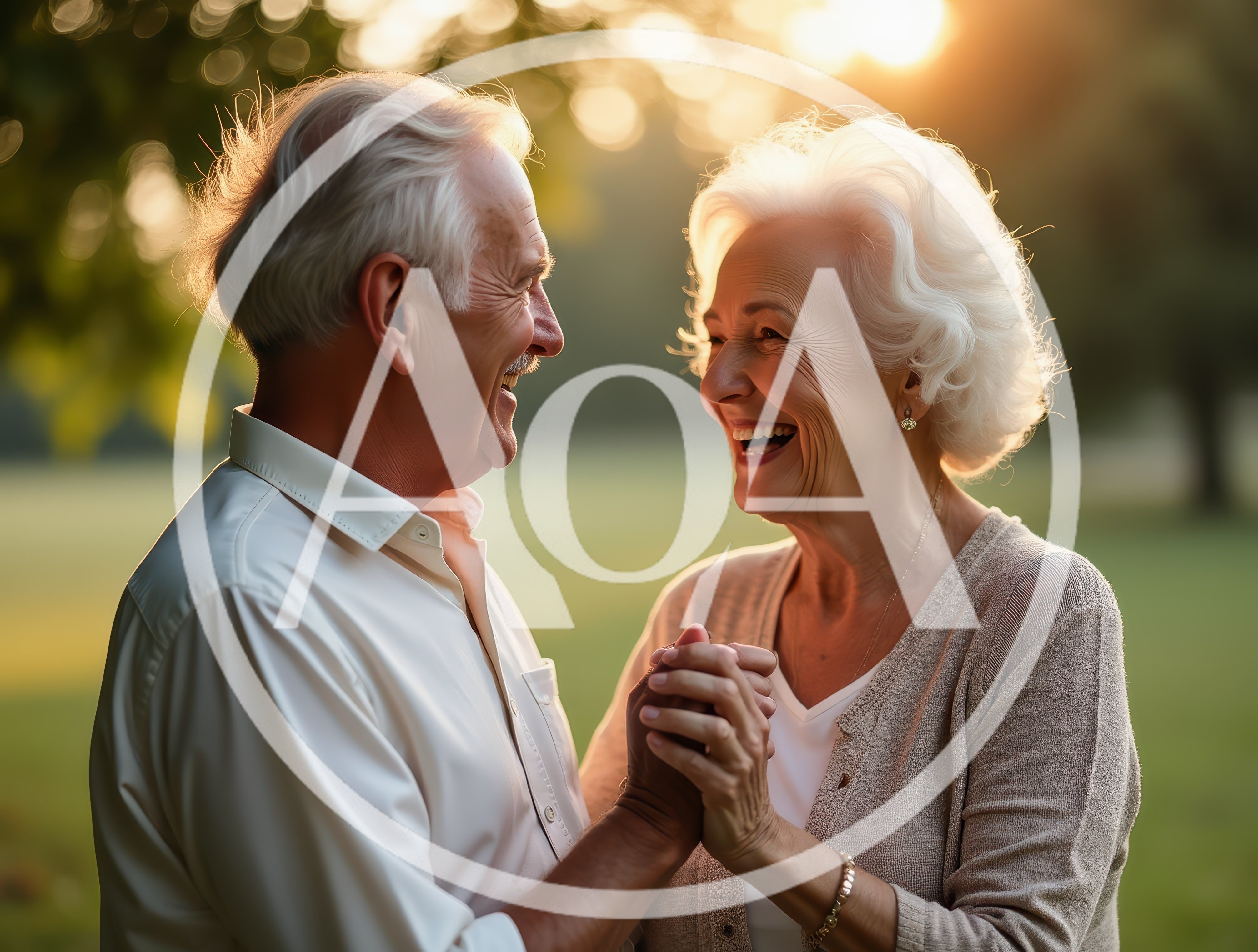 Happy Elderly Couple Holding Hands Outdoors