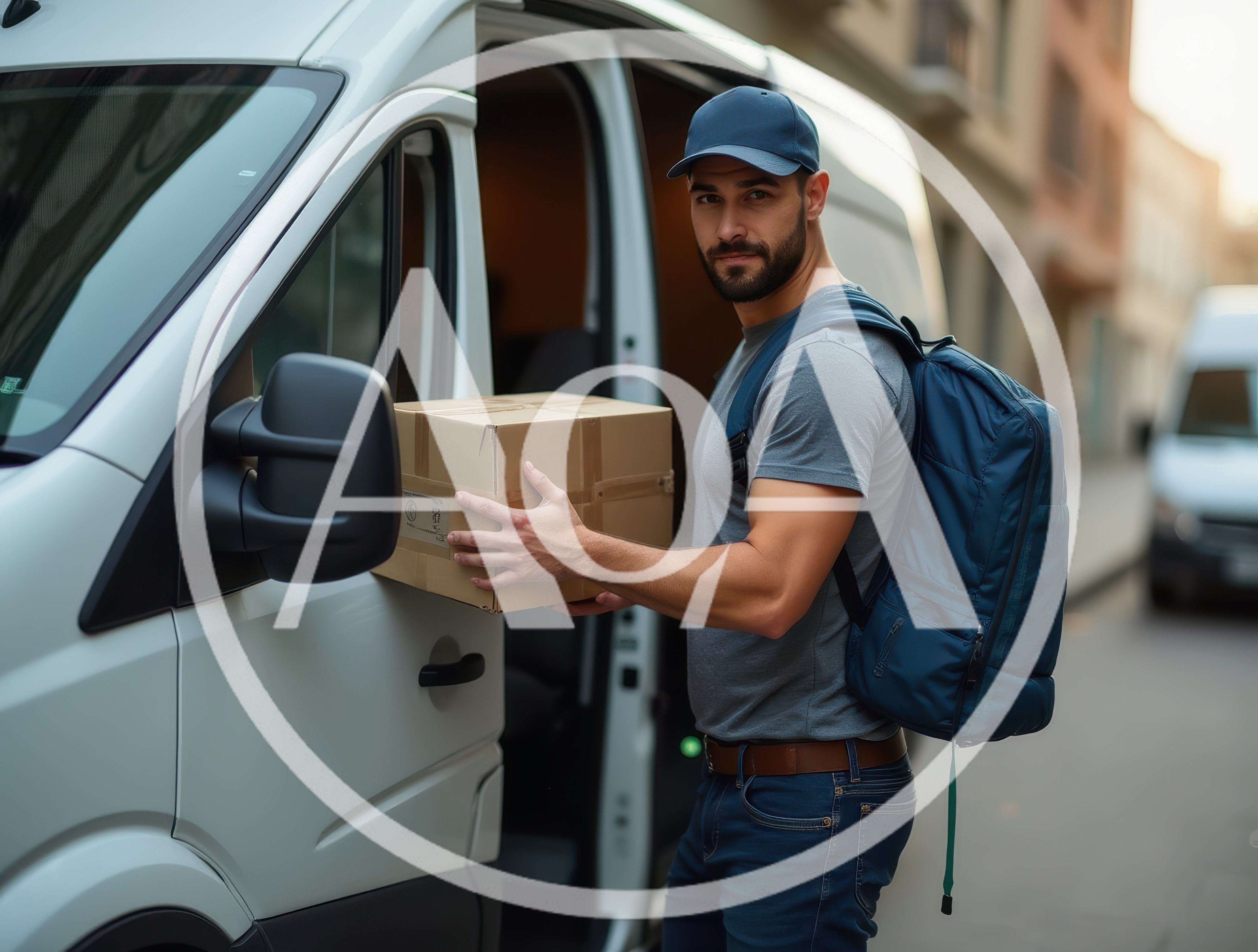 Delivery Driver Holding Package By White Van