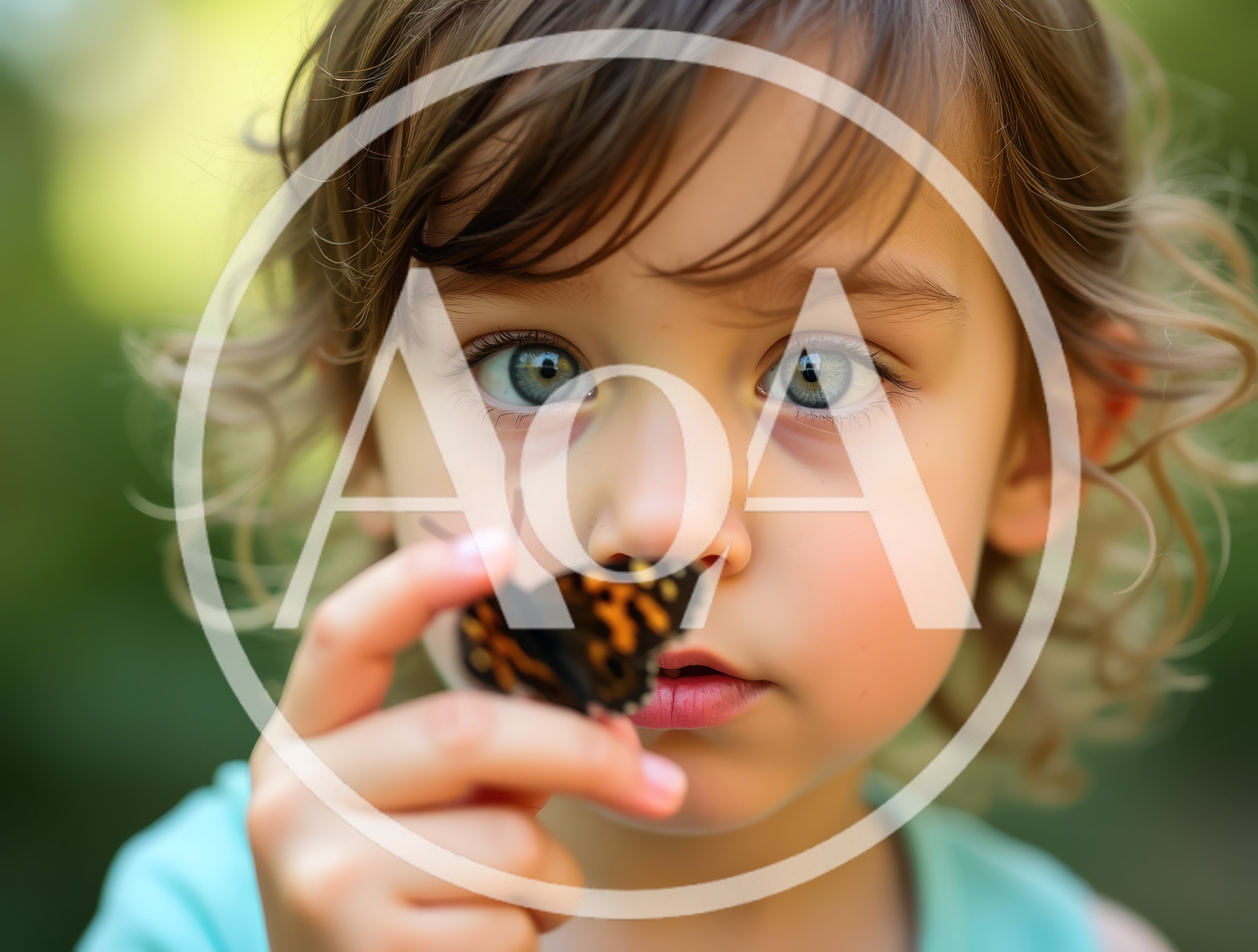 Young Child Holding A Butterfly Near Her Face