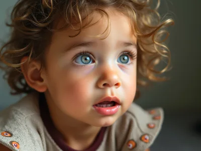 Close Up Portrait Of A Toddler With Curly Hair