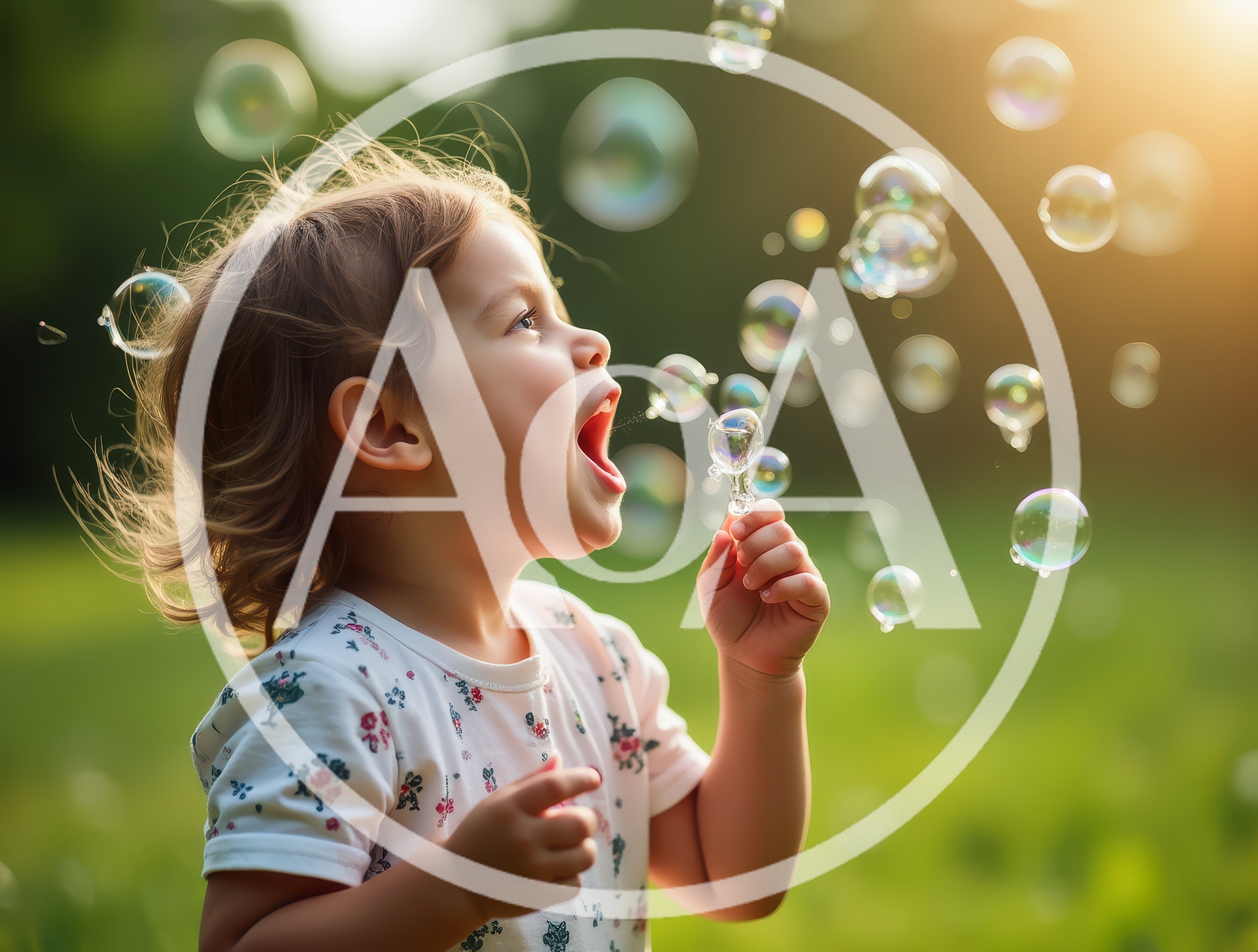 Toddler Girl Blowing Bubbles in a Sunny Park