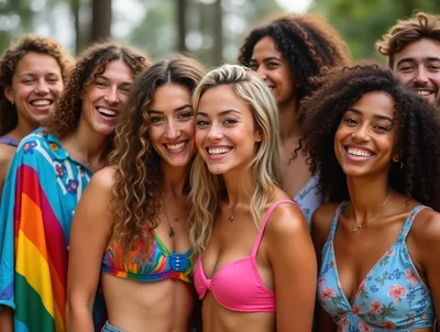 Diverse Group of Friends Smiling Outdoors