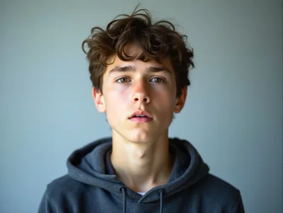 Portrait Of A Young Man With Messy Brown Hair