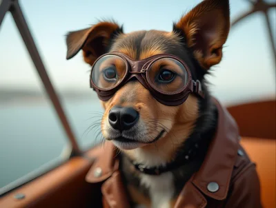 Dog Wearing Aviator Goggles And Leather Jacket