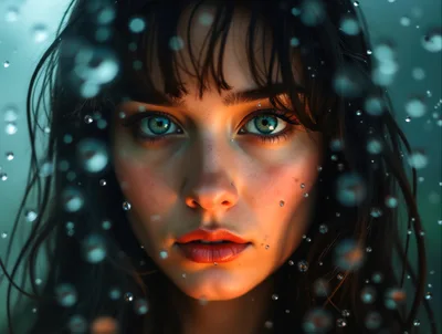 Portrait Of A Young Woman Behind Raindrops