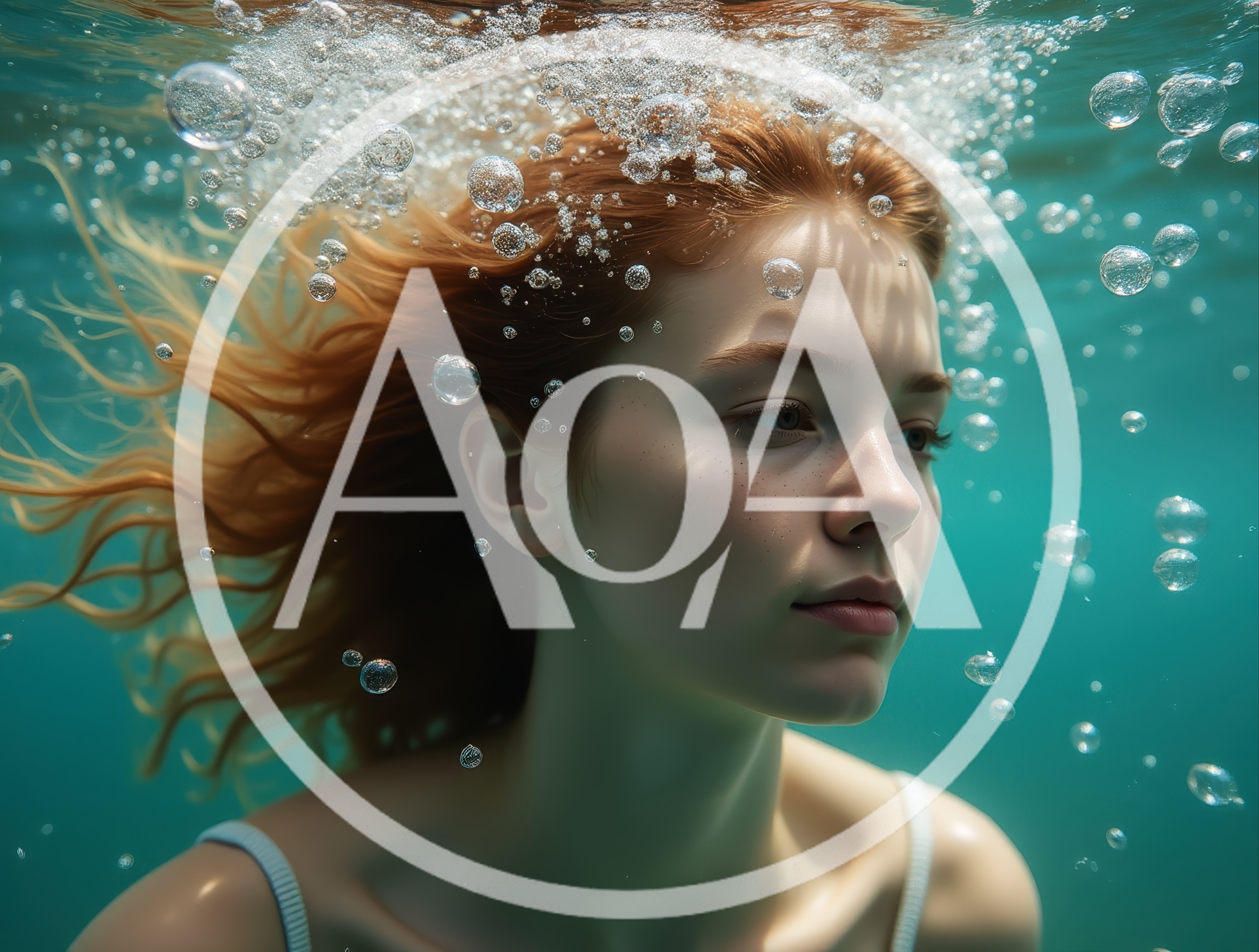 Young Woman Swimming Underwater With Bubbles