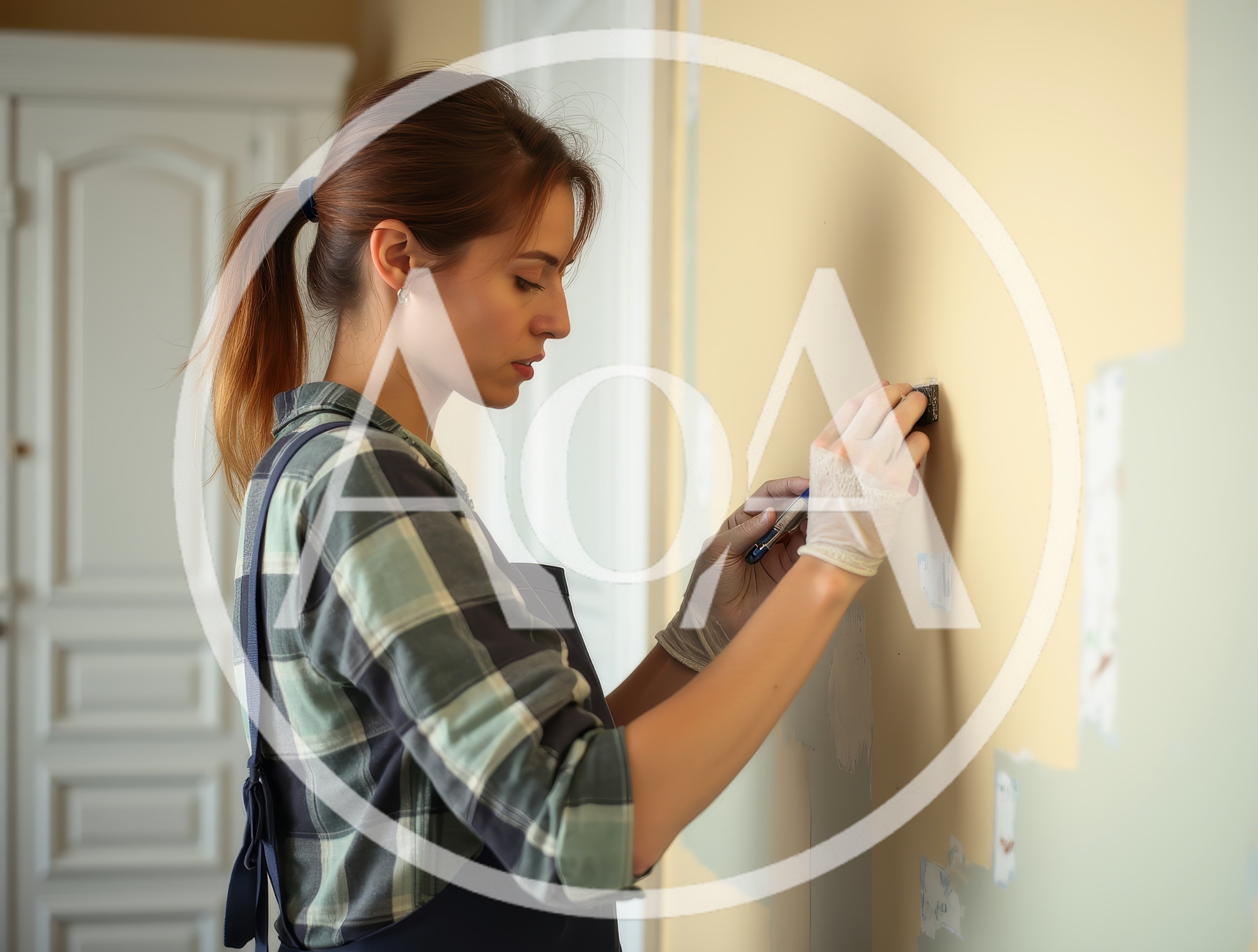 Young Woman Applying Spackle To A Wall