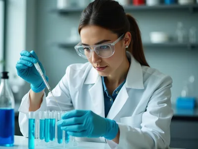 Female Scientist Conducting Laboratory Experiment With Test Tubes