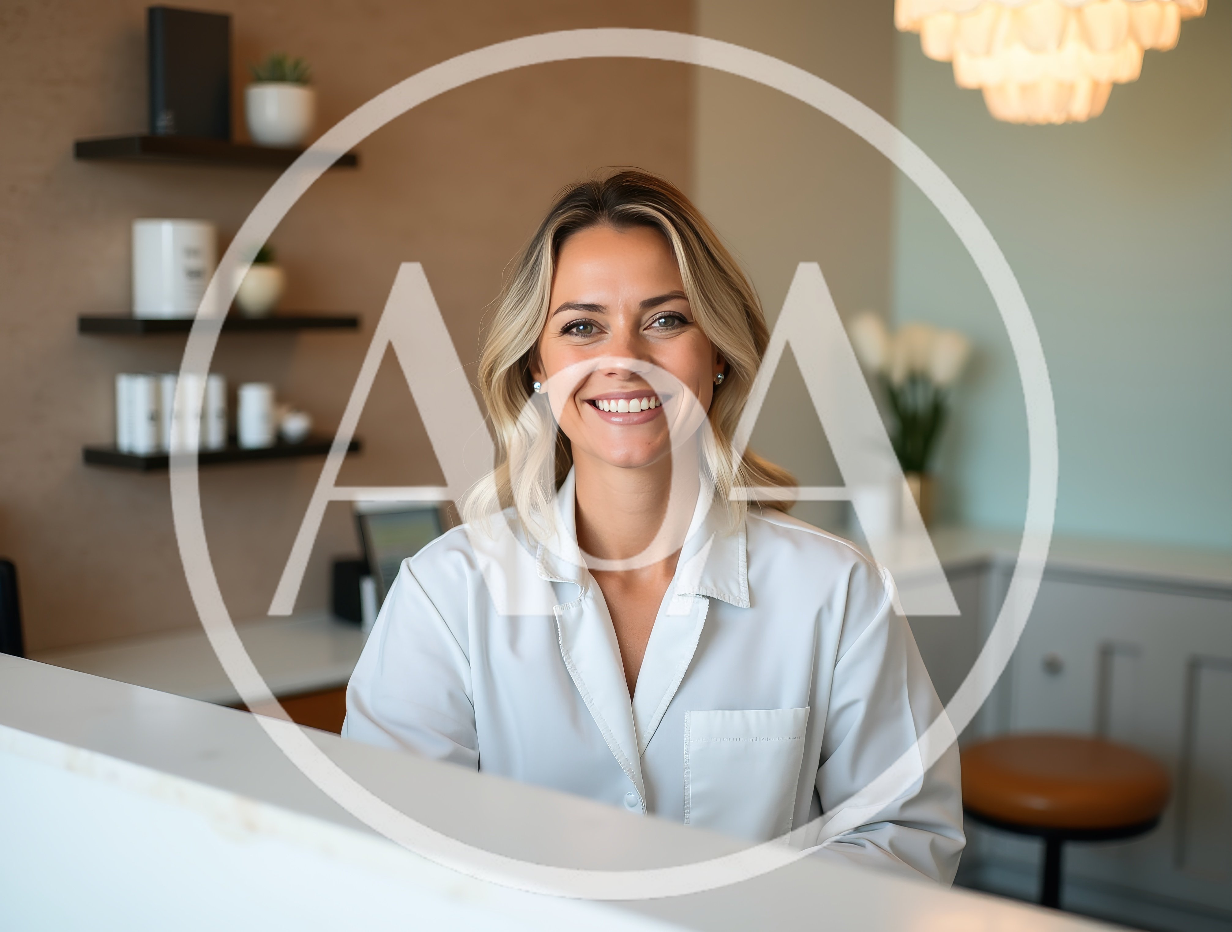 Friendly Female Receptionist Smiling At Medical Spa Desk