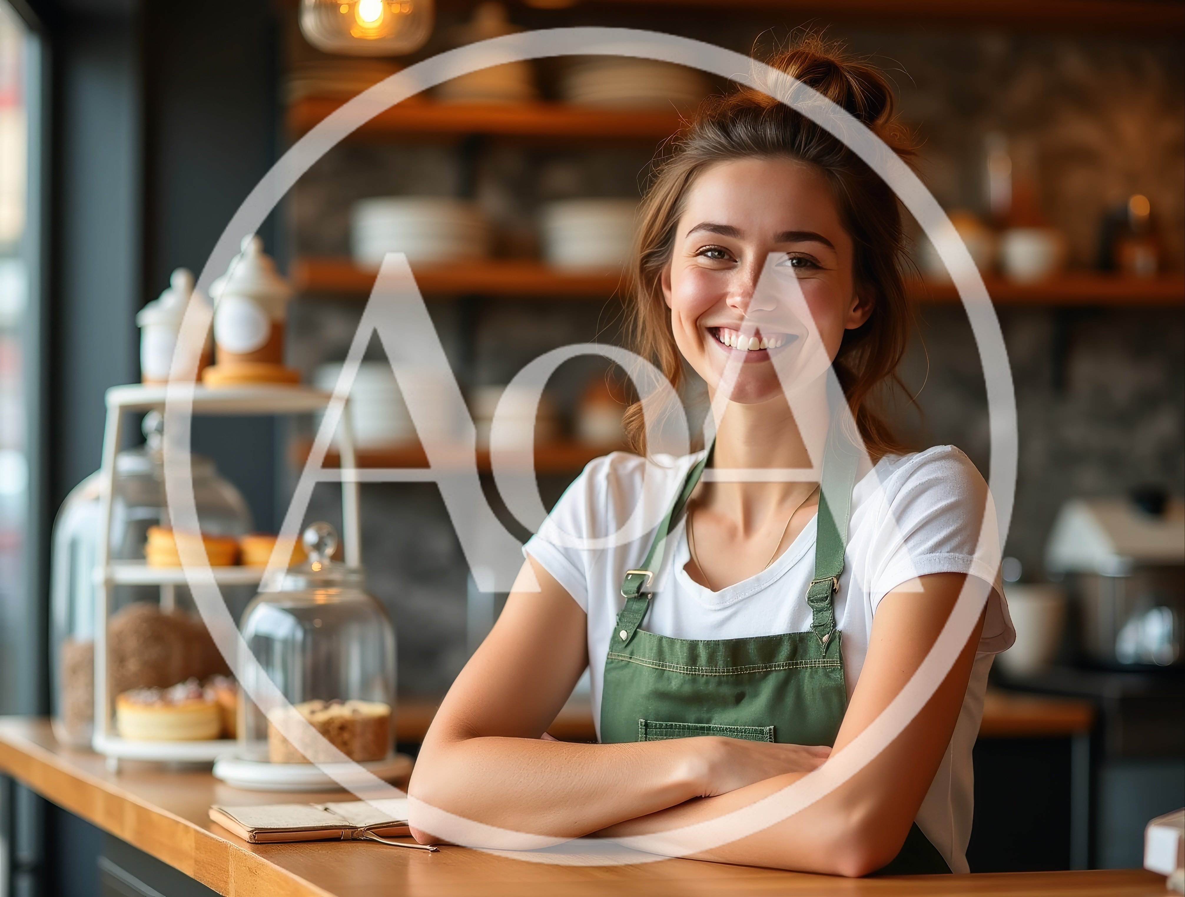 Smiling Female Barista Standing Behind Cafe Counter