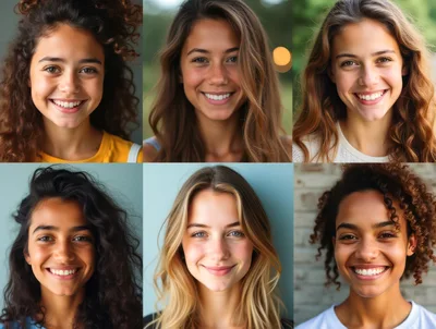 Diverse Young Women Smiling Portraits Collage