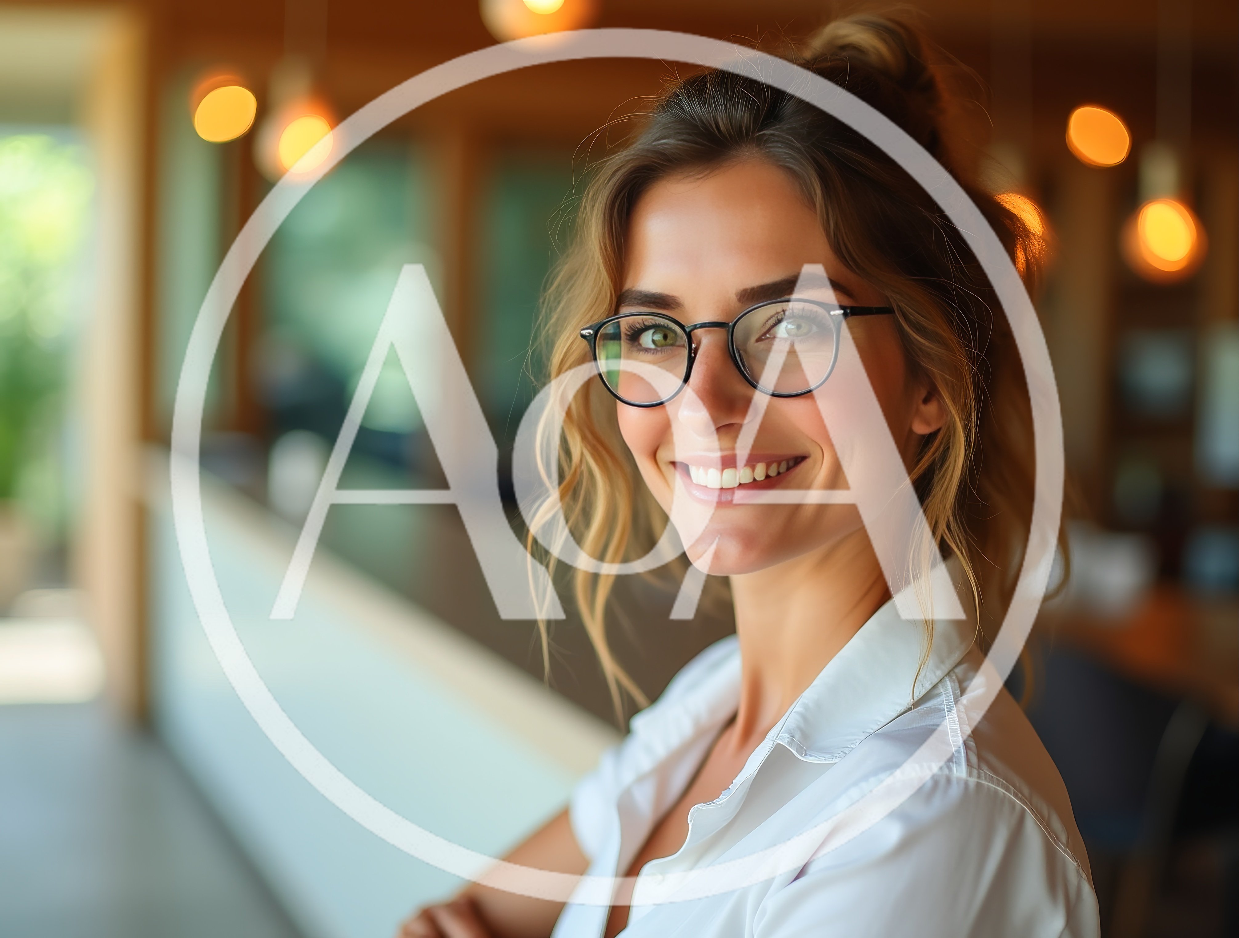 Smiling Professional Woman Wearing Glasses In A Modern Office