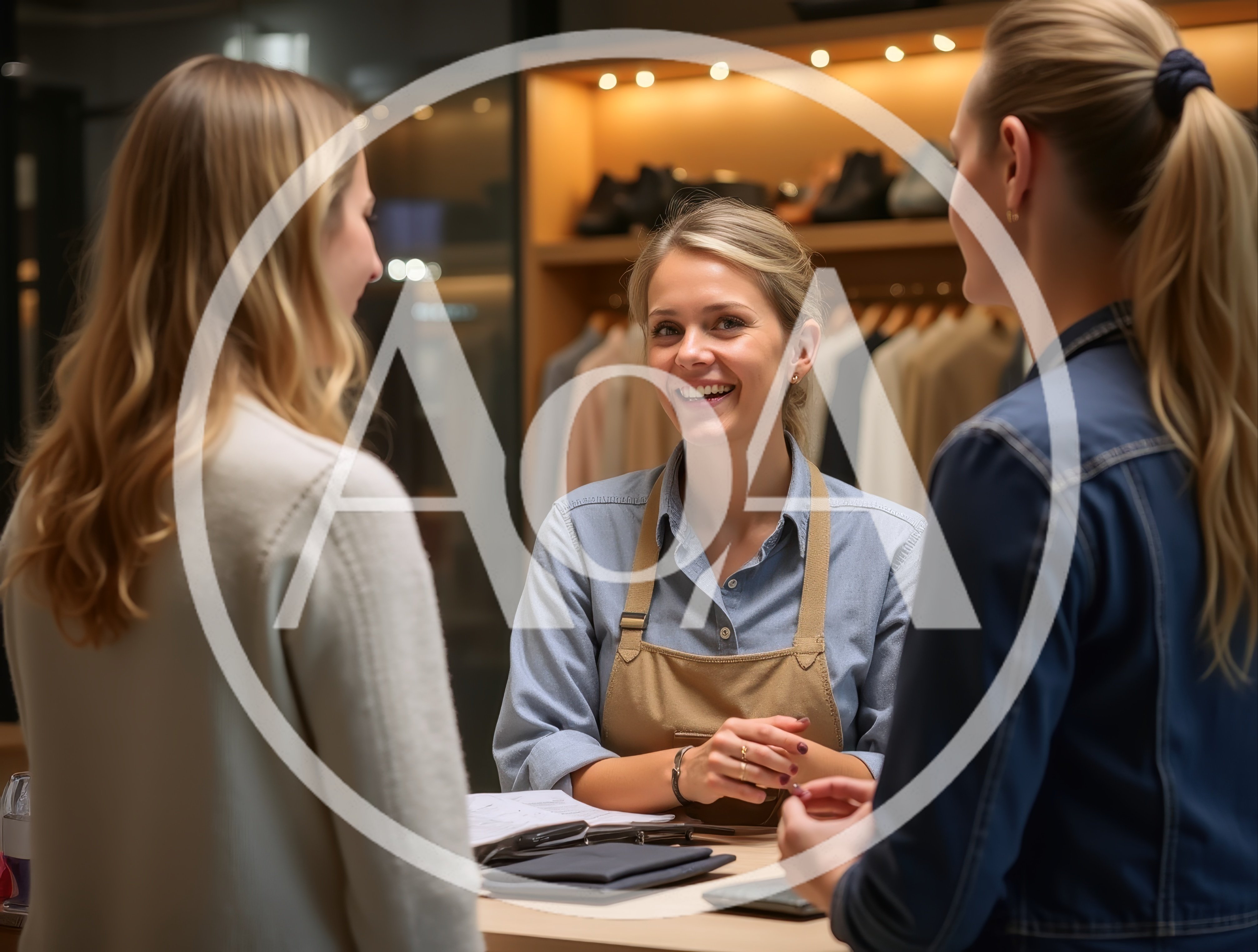 Friendly Sales Associate Assisting Customers In Clothing Store
