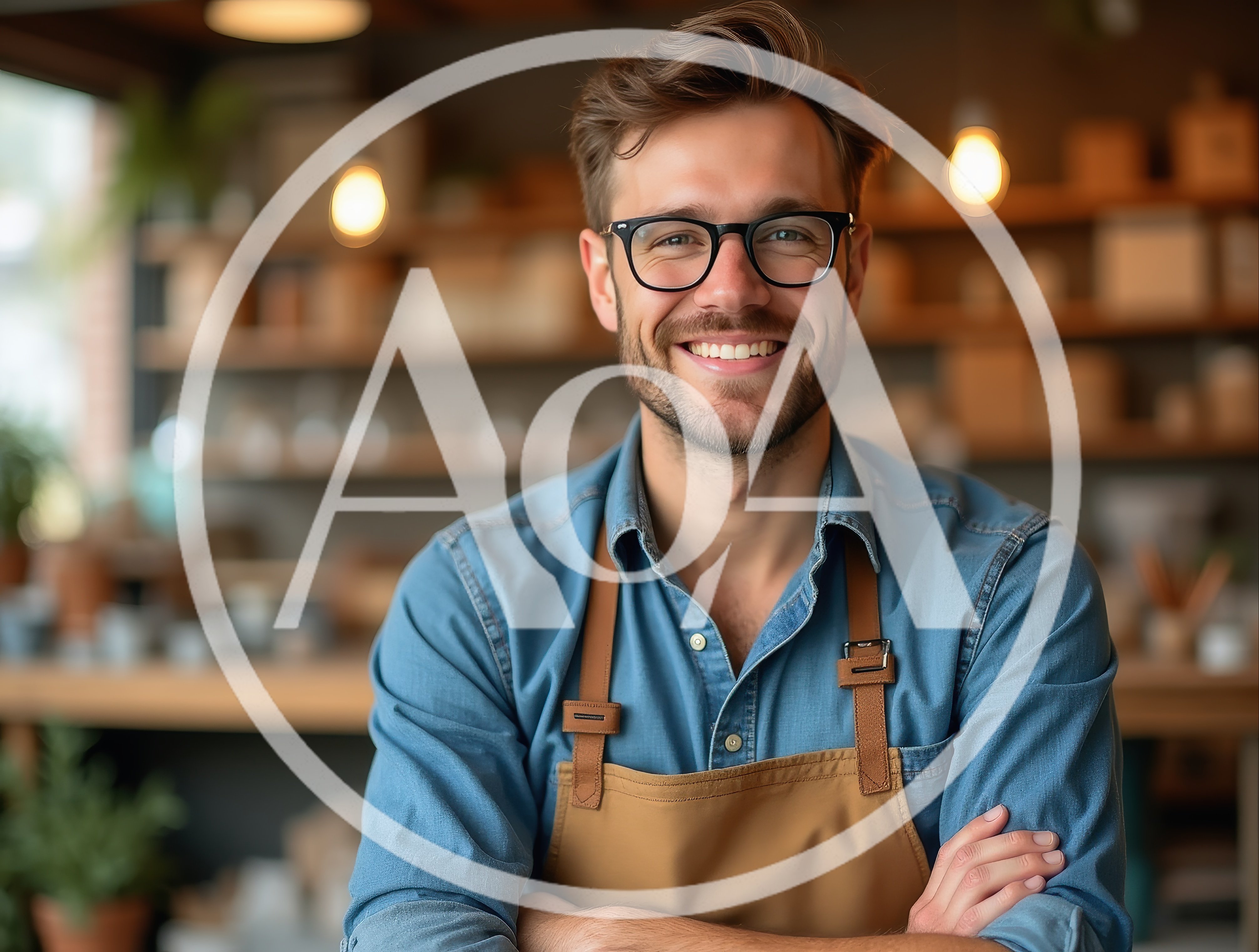 Smiling Male Barista Wearing Apron In Coffee Shop