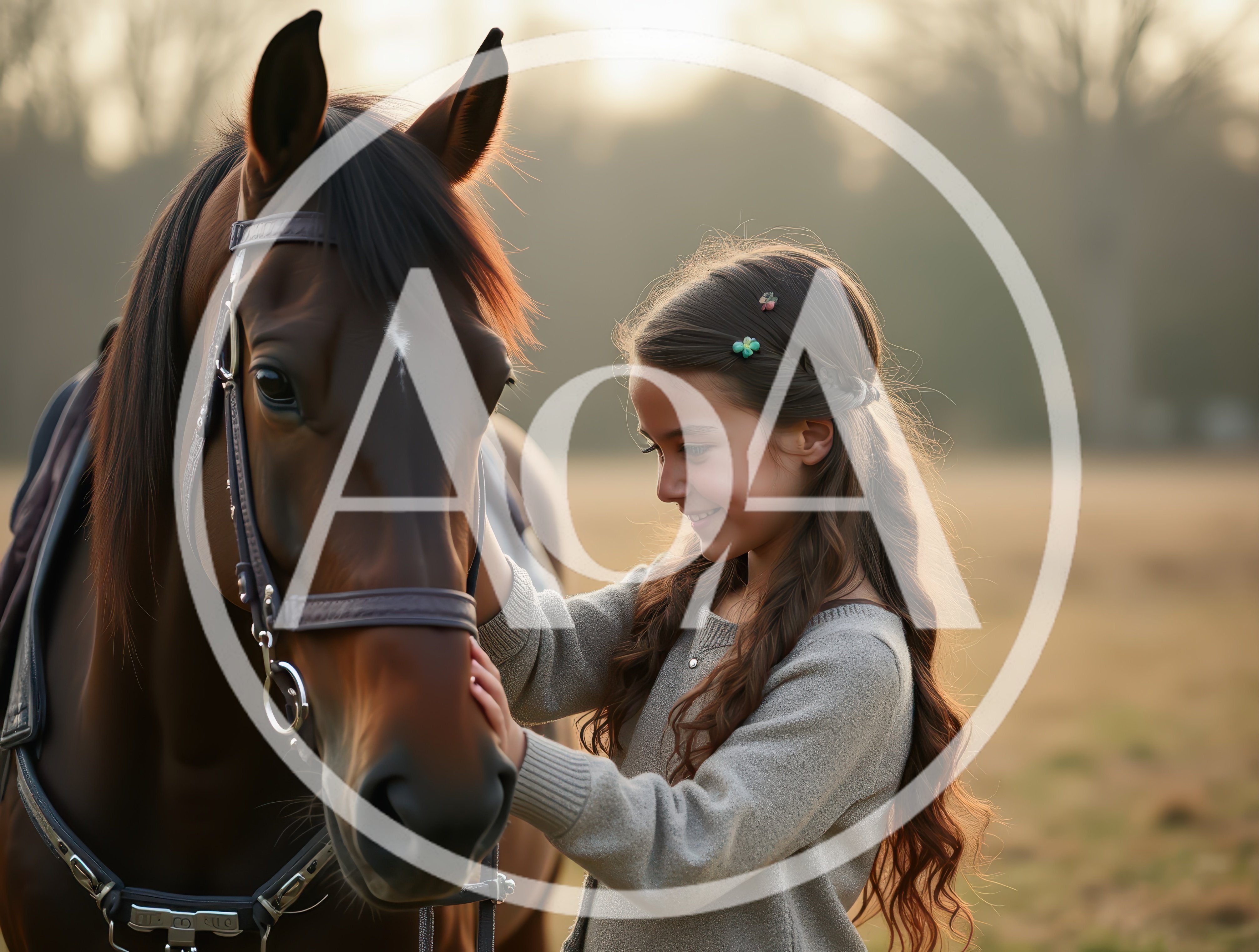 Young Girl Gently Petting Her Horse Outdoors