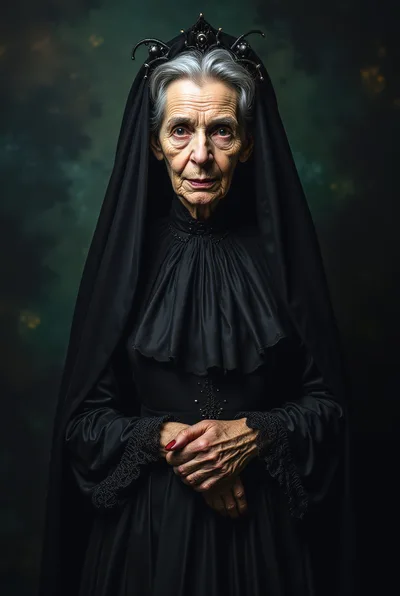 Portrait Of An Elderly Woman In Victorian Mourning Attire