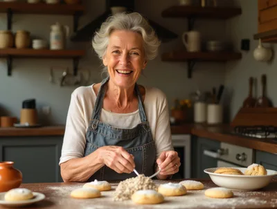 Senior Woman Baking Cookies In A Cozy Kitchen
