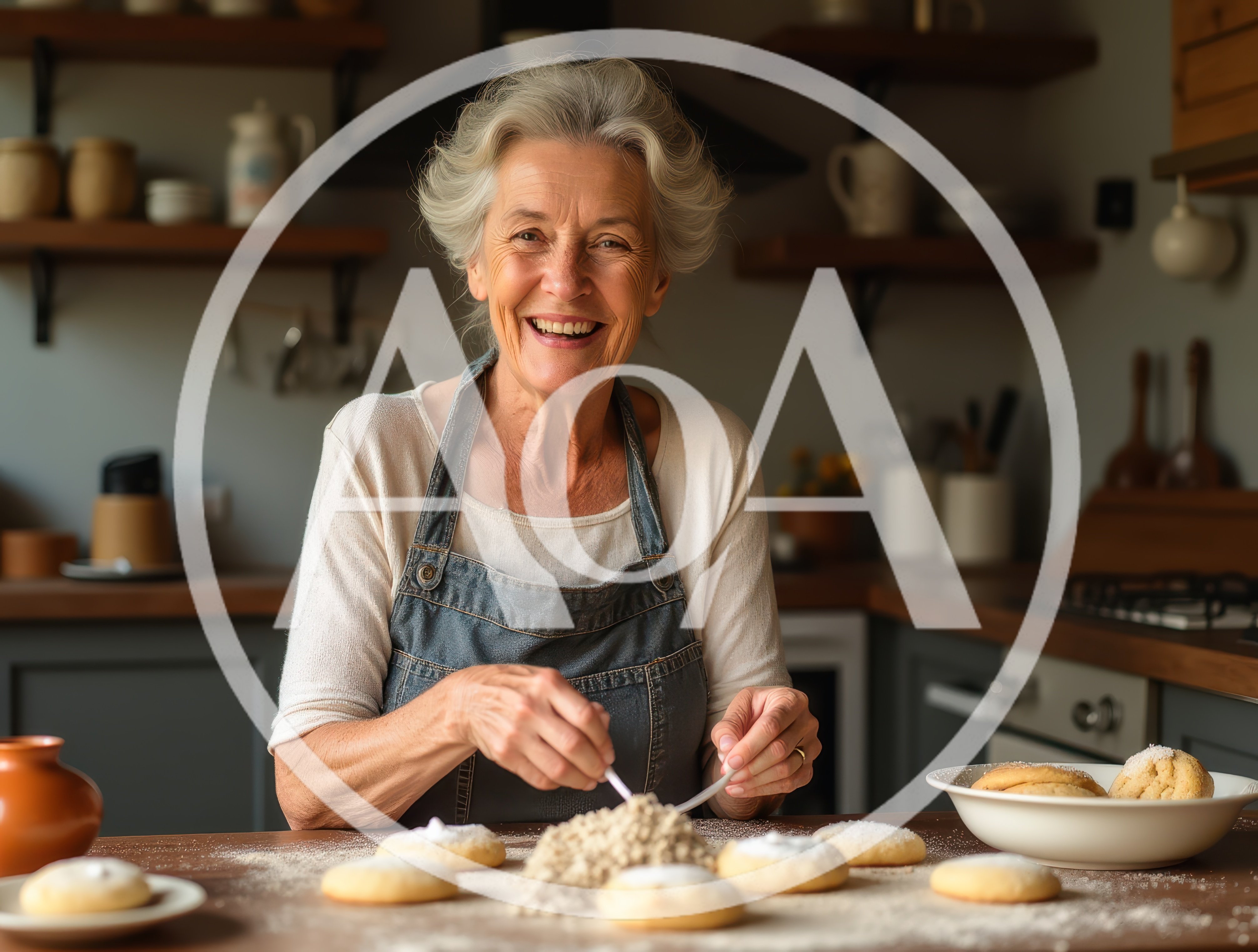 Senior Woman Baking Cookies In A Cozy Kitchen