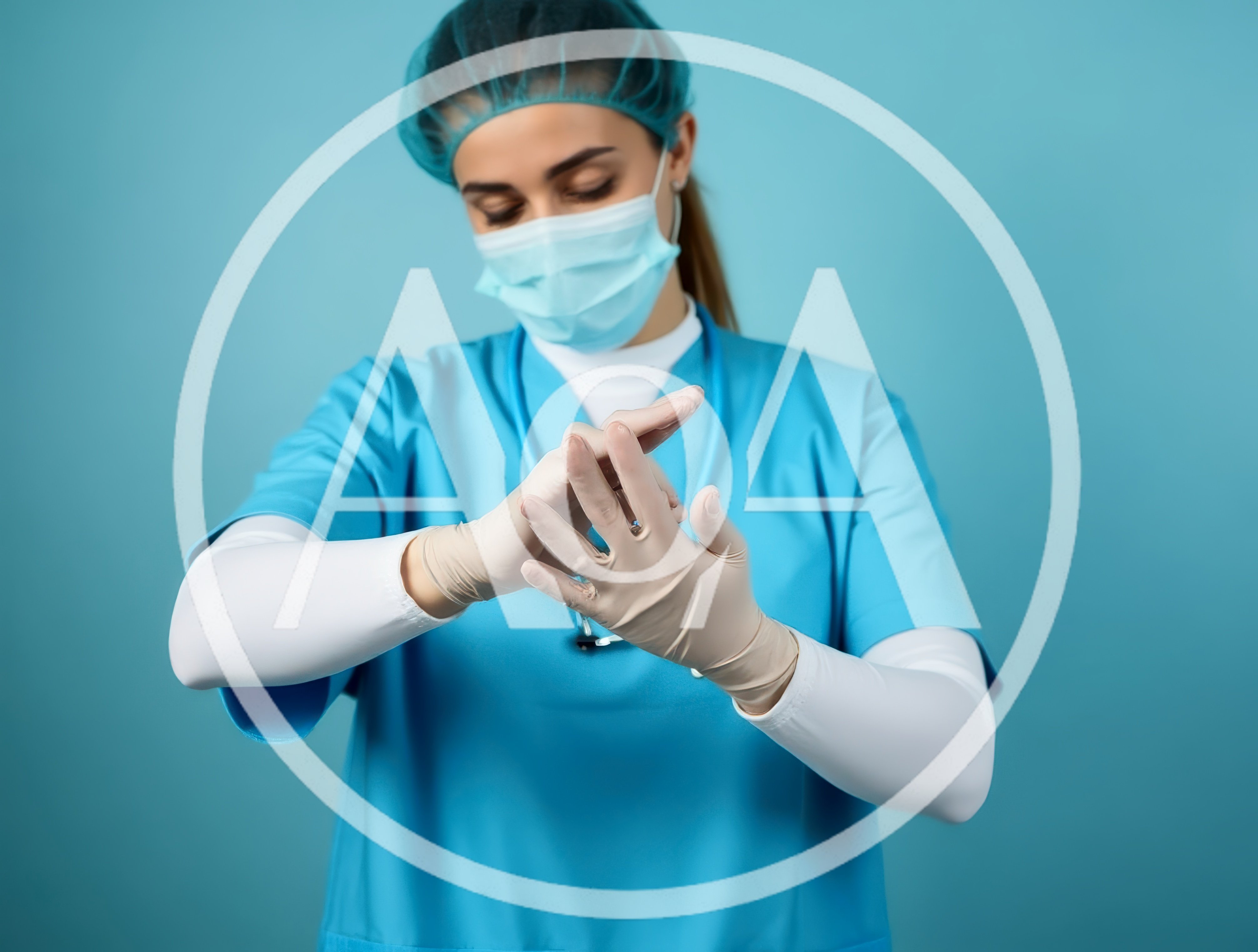 Female Healthcare Professional Putting On Sterile Medical Gloves