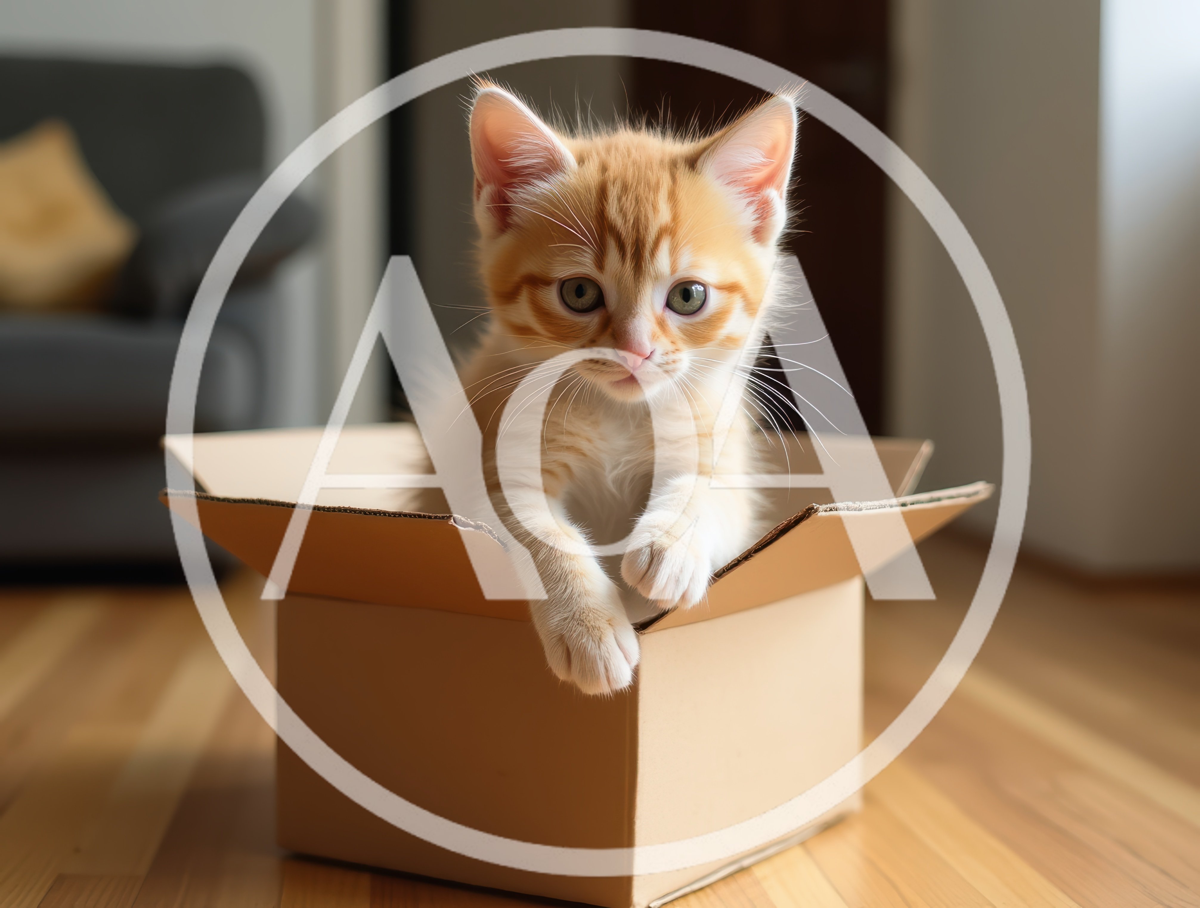 Cute Ginger Kitten Sitting Inside A Cardboard Box