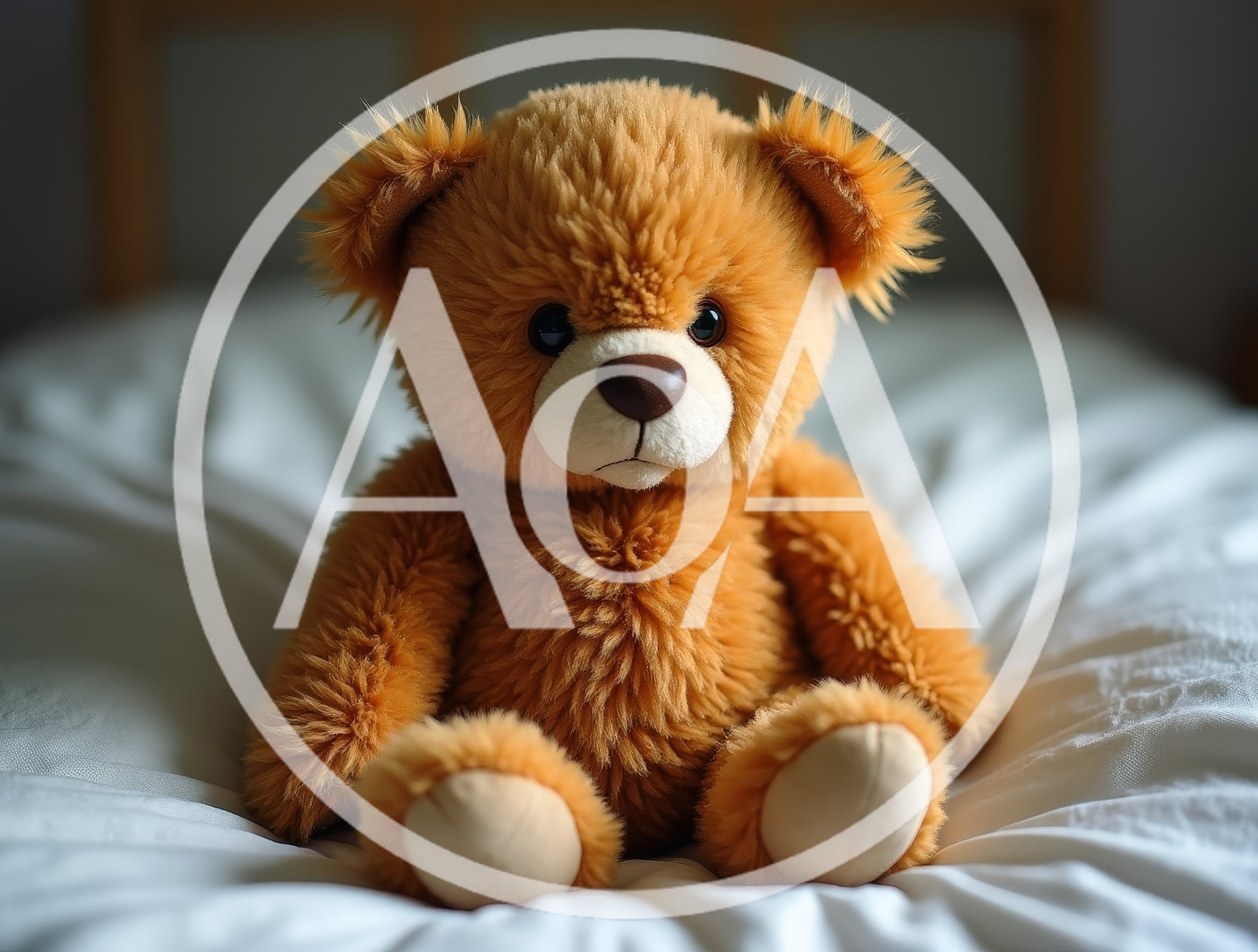 Fluffy Brown Teddy Bear Sitting On White Bedding