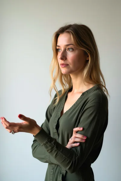 Young Woman Gesturing While Talking In Studio