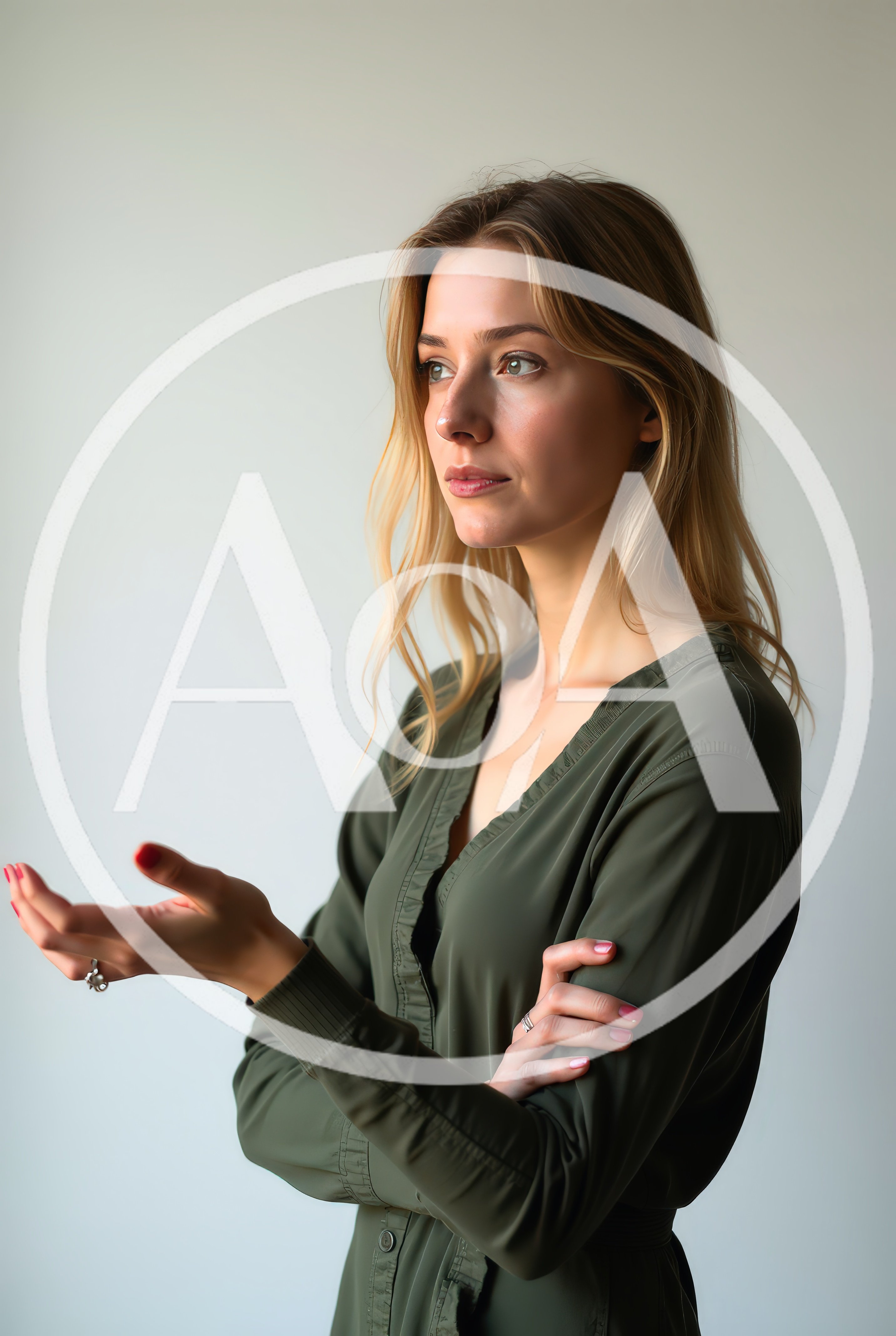 Young Woman Gesturing While Talking In Studio