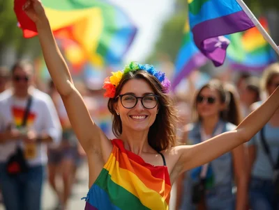 Happy Woman Celebrating At A Pride Parade