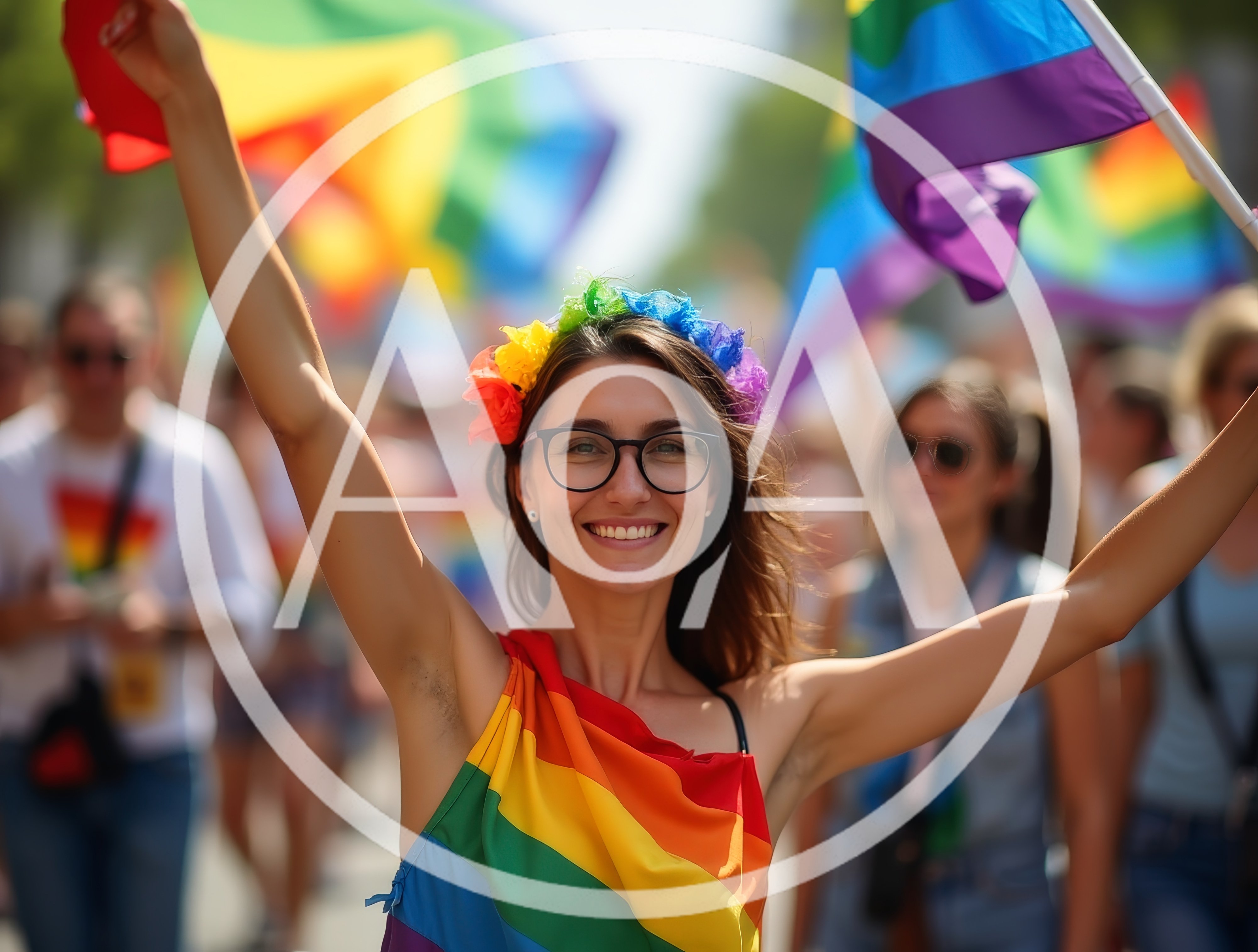 Happy Woman Celebrating At A Pride Parade