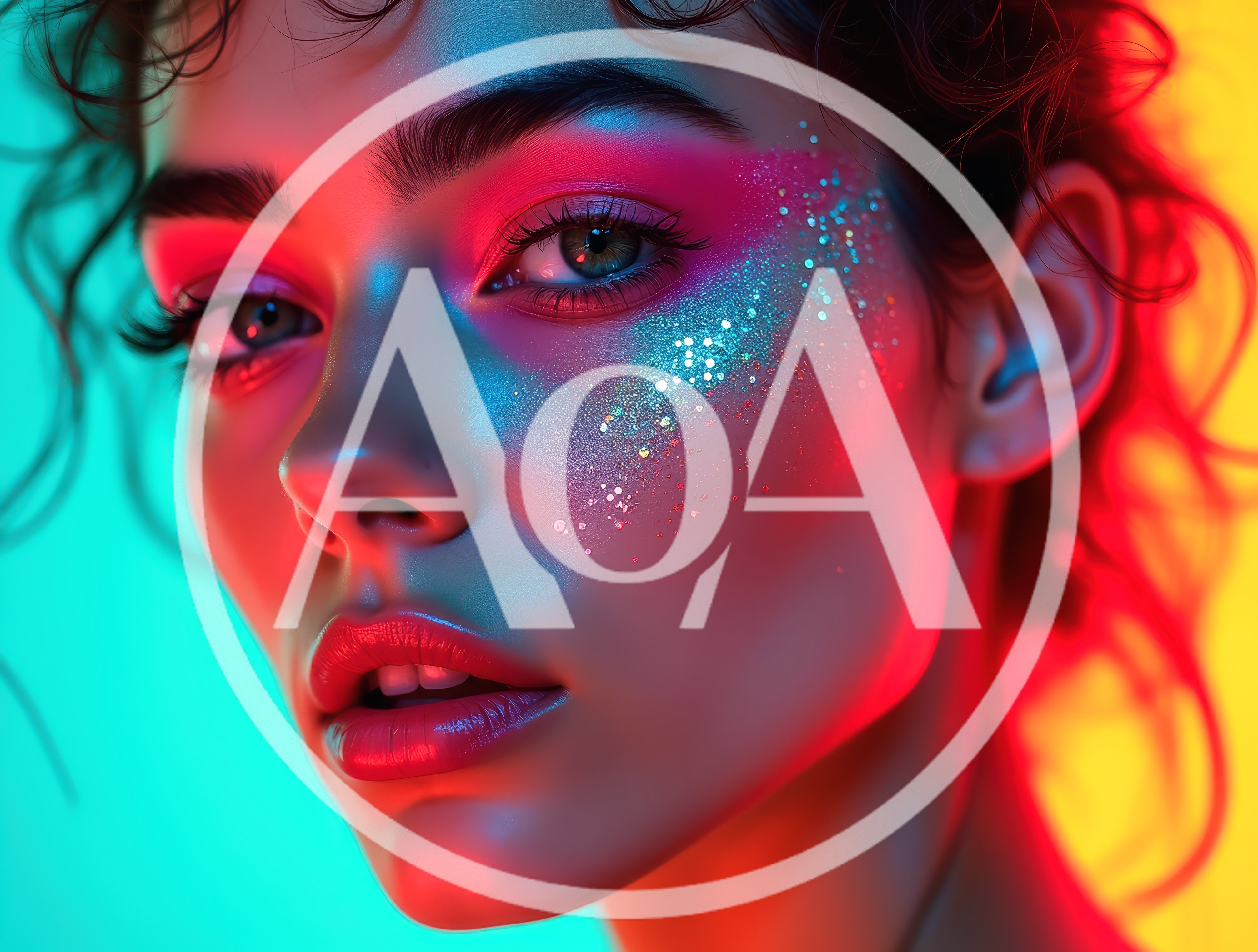 Portrait Of A Woman With Neon Makeup And Glitter