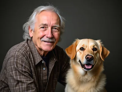 Senior Man Posing With His Golden Retriever