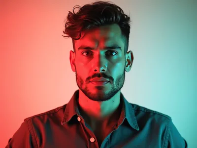 Portrait Of A Man With Dual Color Lighting