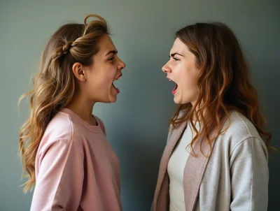 Two Young Women Arguing Face To Face