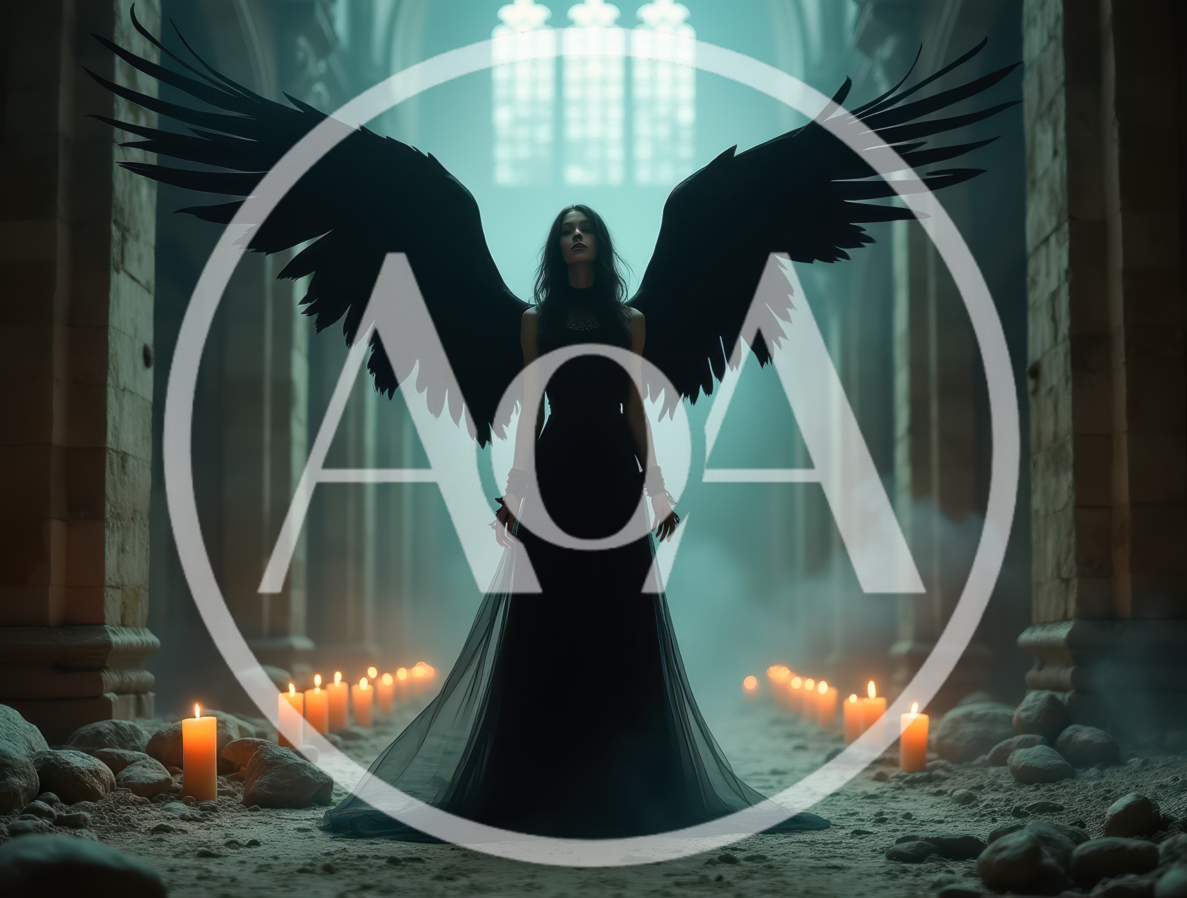 Dark Angel Standing In A Gothic Cathedral