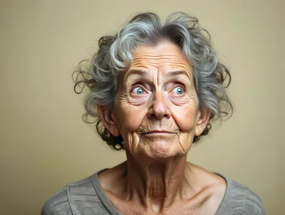Portrait Of An Elderly Woman With A Surprised Expression