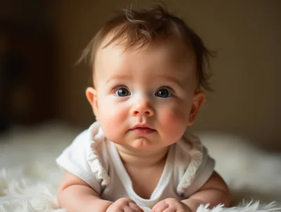 Adorable Baby Lying On A Soft White Blanket