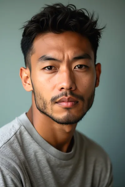 Portrait Of A Young Asian Man With Stubble