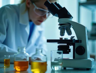 Scientist Examining Samples Under Laboratory Microscope