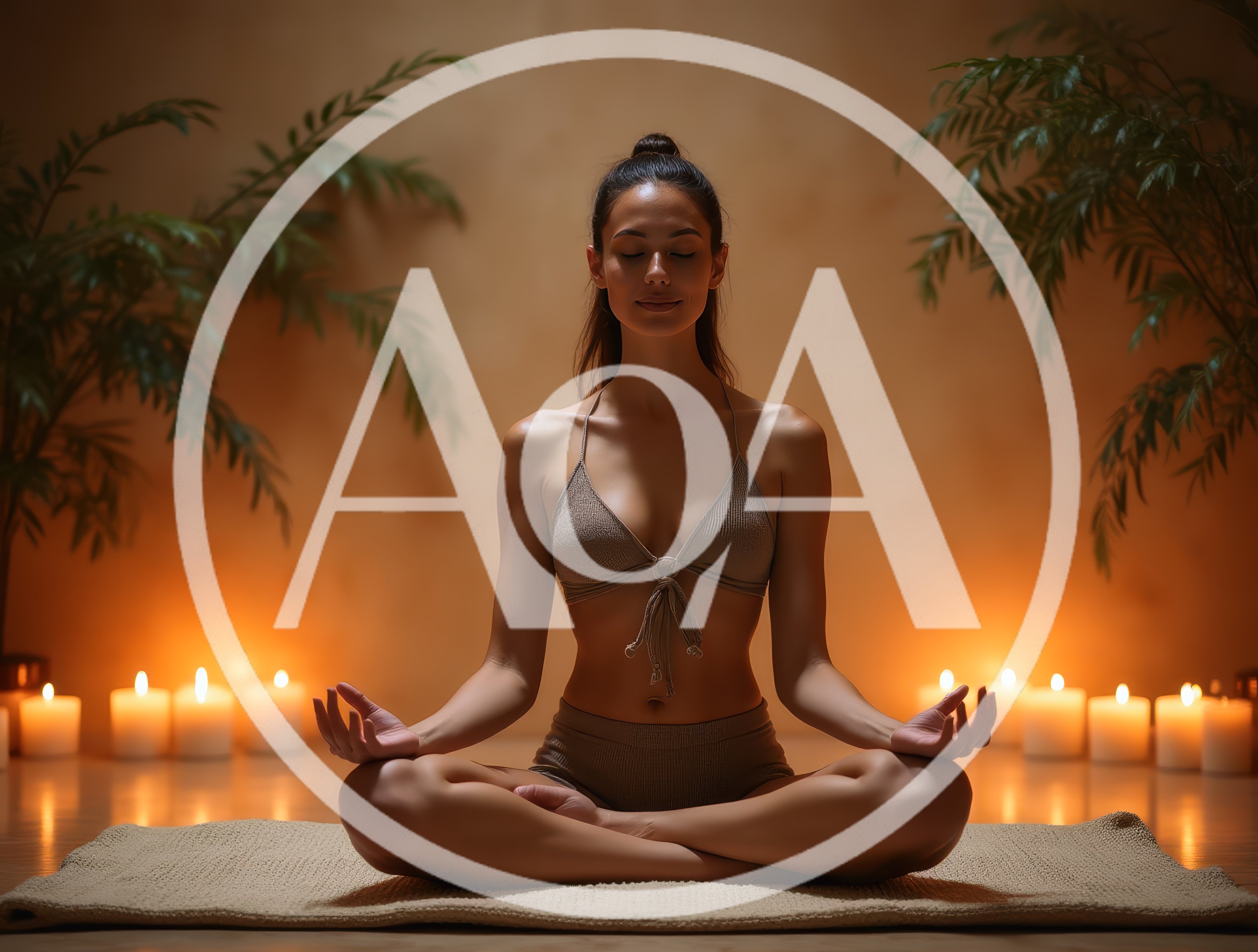 Young Woman Meditating In A Serene Candlelit Studio